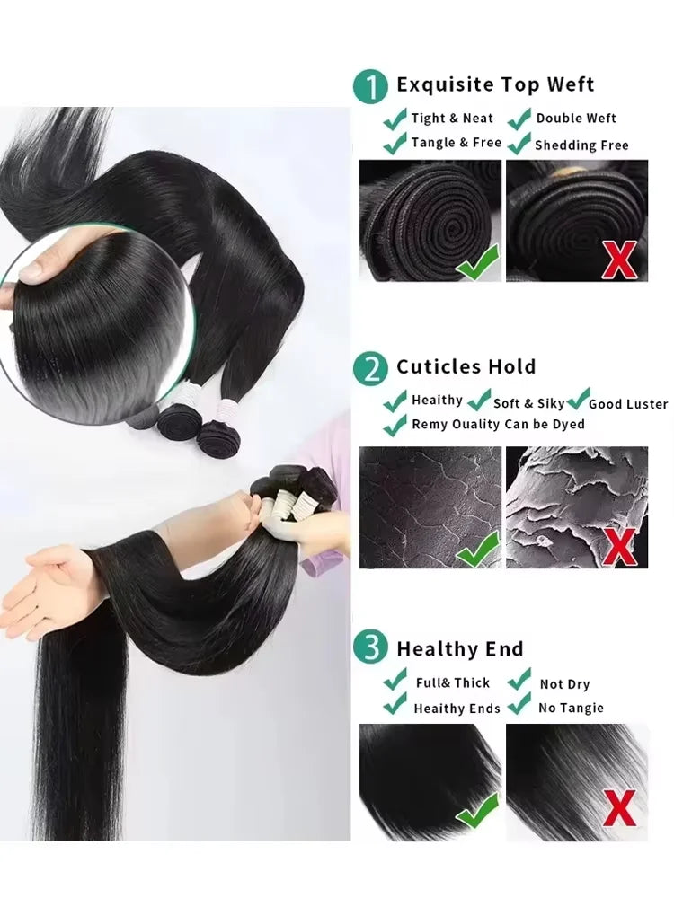30 40 Inch Straight Bundles Human Hair 16A Remy Brazilian Virgin Weave 1 3 4 Pcs Raw Hair Bundles Extensions For Black Women