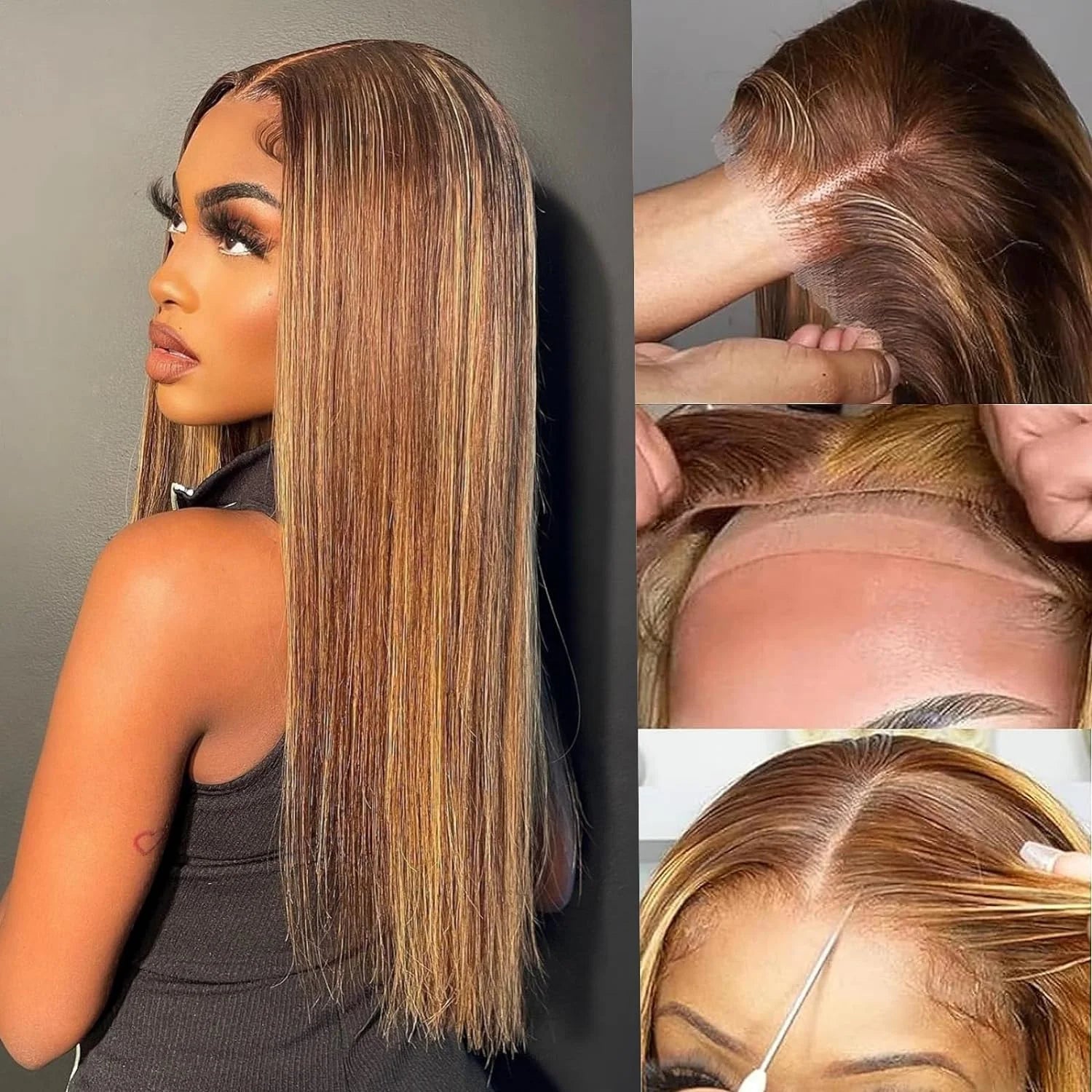 Glueless Wear And Go Highlight Straight Wig Human Hair For Women 13x6 Hd Frontal Wig Honey Blonde Lace Front Wigs On Sale
