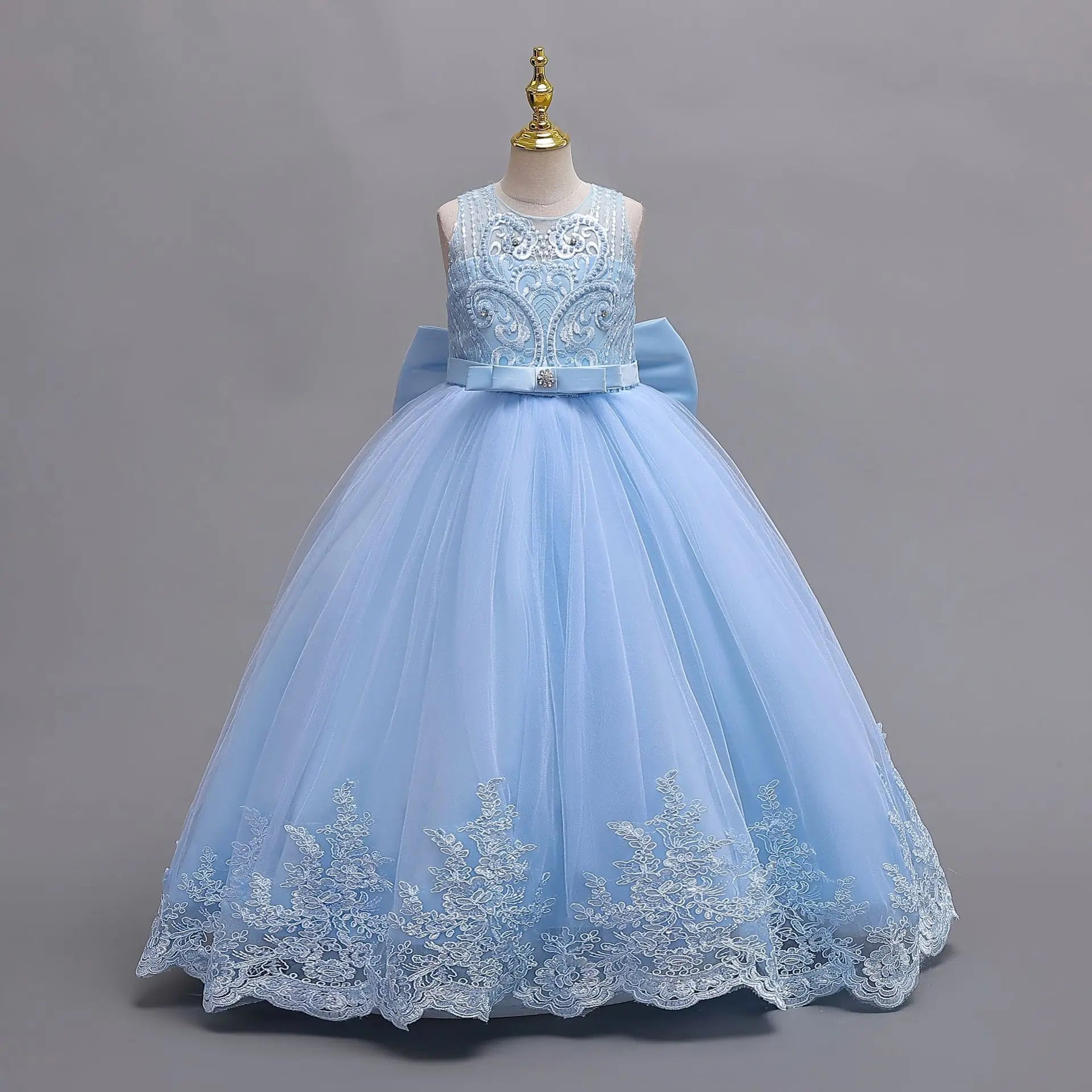 New Wedding Flower Banquet Girls Graduation Communion Performance Party Dress With Big Bow