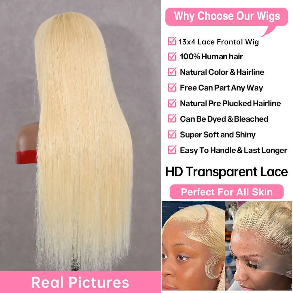 Affordable 613 Blonde Indian Virgin Hair Wig Preplucked Bone Straight 4x4 Closure Wig Vendor Human Hair Lace Wig Human Hair