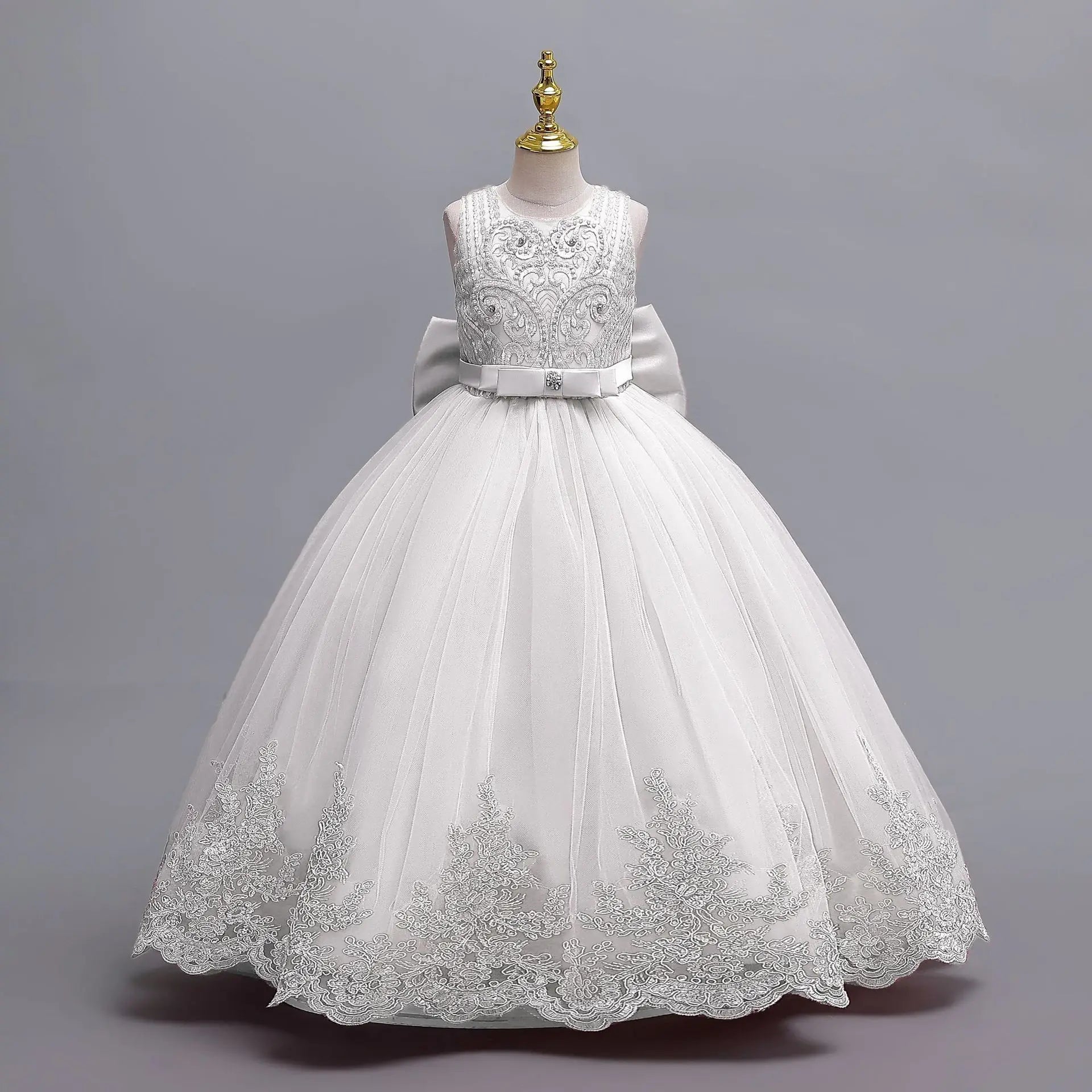 New Wedding Flower Banquet Girls Graduation Communion Performance Party Dress With Big Bow