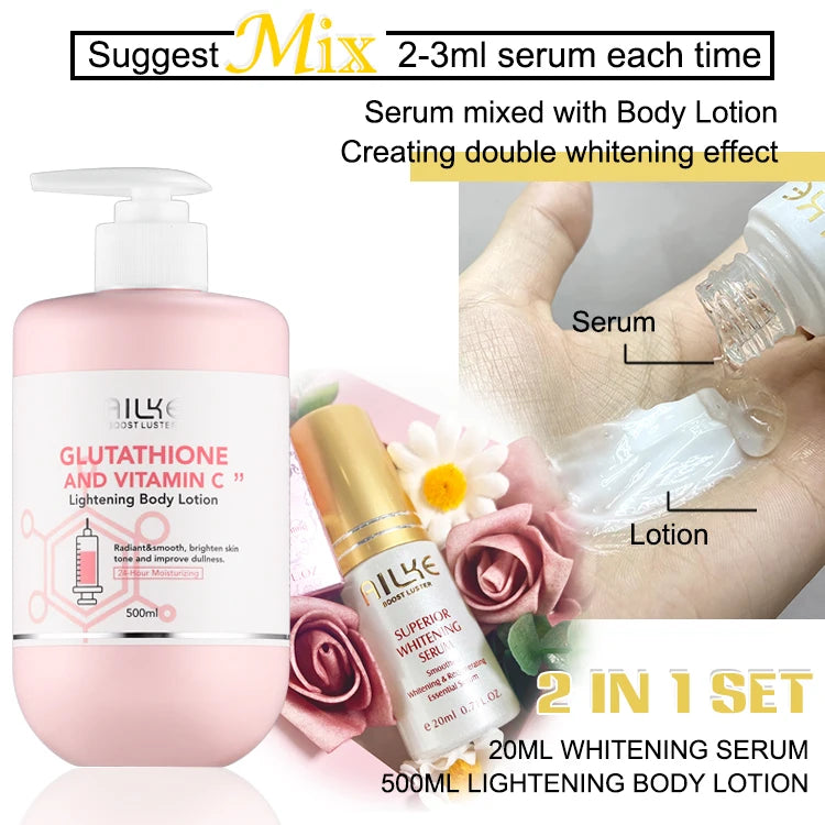 AILKE Whitening Skin Care Set For All Skin Types, Contain Glutathione, Vitamin C, Smooth Skin, Reduce Melanin And Pigmentation
