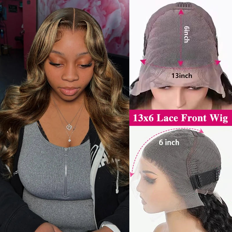 34 36 Inch 4/27 Body Wave Wig Human Hair 13x6 Lace Frontal Wig Ombre Blonde Highlight Brazilian Hair Front Wigs For Women