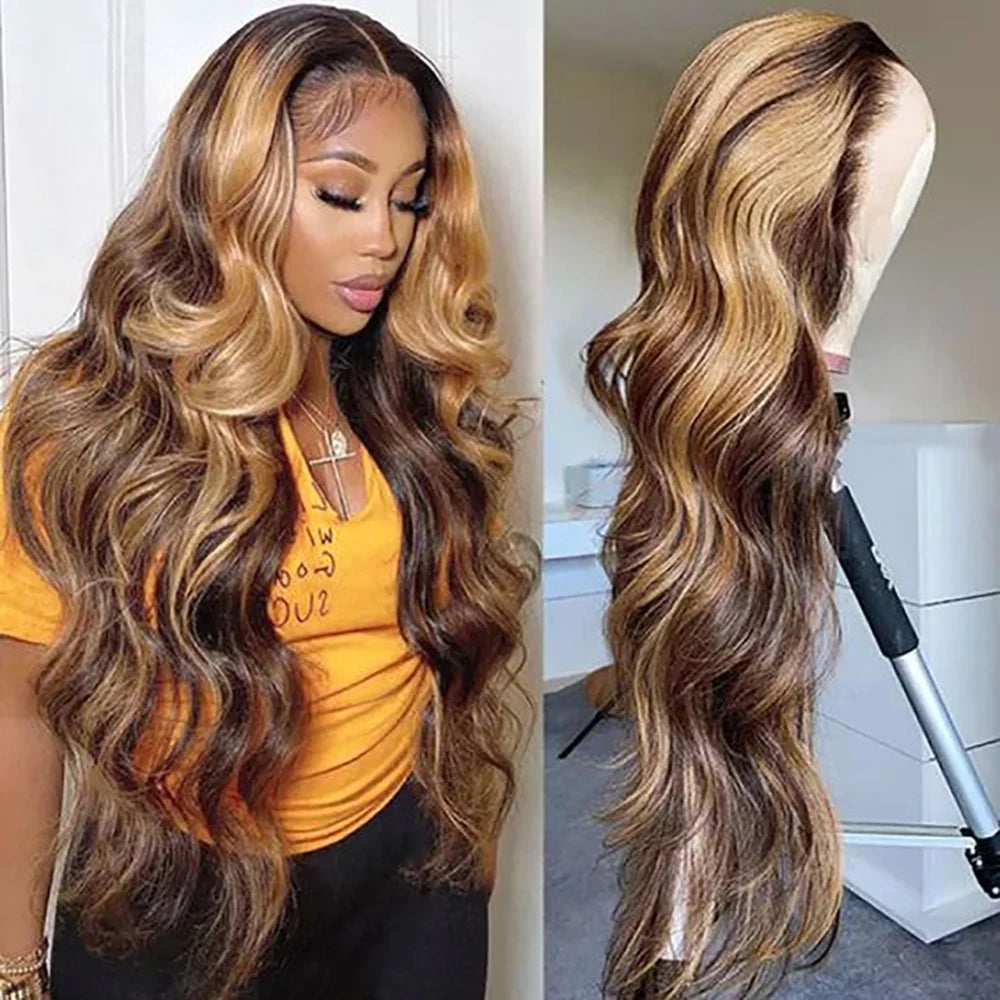 Perruque Body Wave Ombré – Honey Blonde P4/27, 13x4