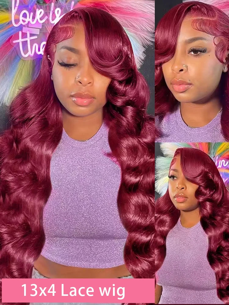 Perruque Body Wave HD Lace 13x4 – Bordeaux 99J, 200% Densité