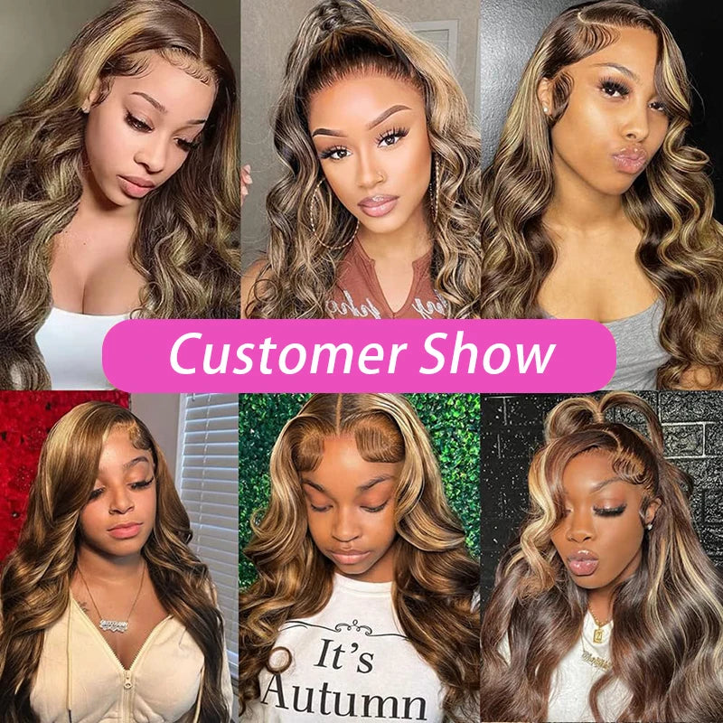 34 36 Inch 4/27 Body Wave Wig Human Hair 13x6 Lace Frontal Wig Ombre Blonde Highlight Brazilian Hair Front Wigs For Women