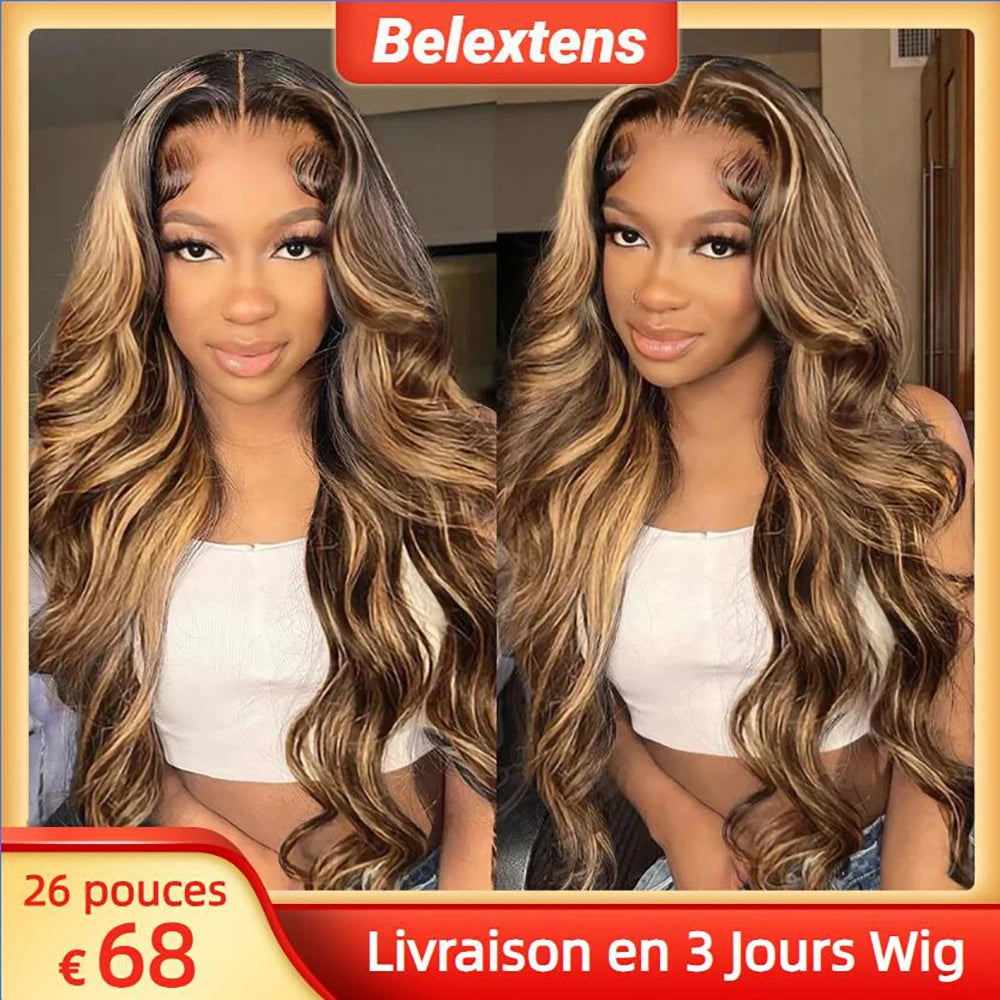 Perruque Body Wave Ombré – Honey Blonde P4/27, 13x4