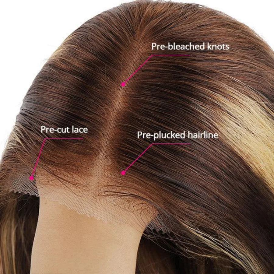 Glueless Wear And Go Highlight Straight Wig Human Hair For Women 13x6 Hd Frontal Wig Honey Blonde Lace Front Wigs On Sale
