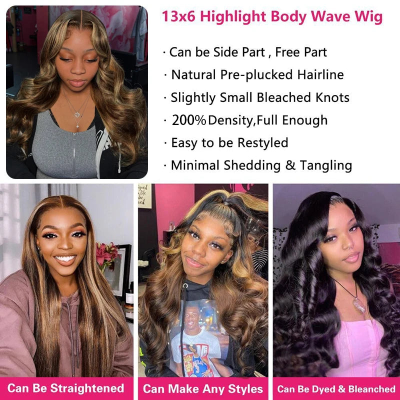 34 36 Inch 4/27 Body Wave Wig Human Hair 13x6 Lace Frontal Wig Ombre Blonde Highlight Brazilian Hair Front Wigs For Women