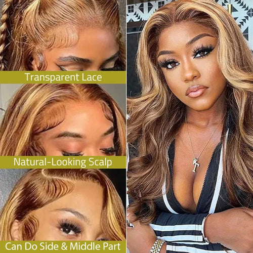 40 Inch 13x6 13x4 HD Transparent Lace Front Wig Body Wave Colored Human Hair Wig for Women Brazilian 4/27 Blonde Preplucked Wigs