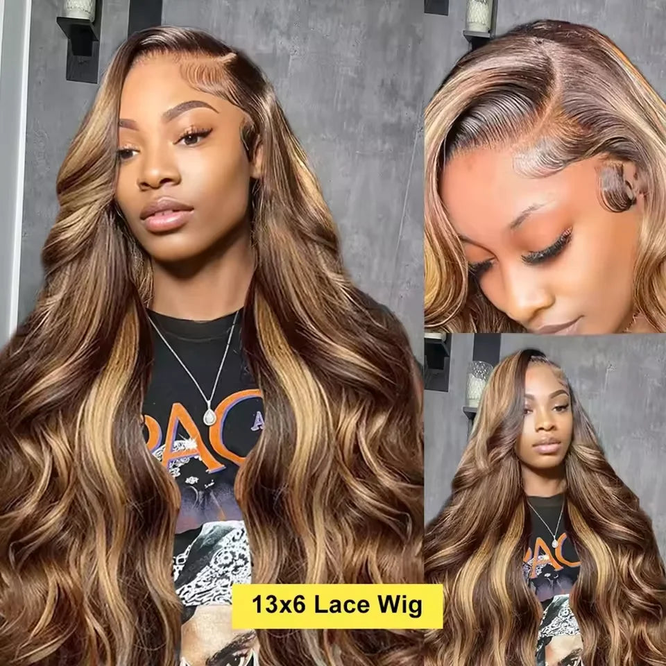 40 46 P4/27 Highligh Body Wave Ombre Brown 13x6 hd lace frontal wig  Wigs 13x4 HD Lace PrePlucked human hair For Women