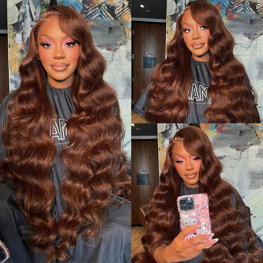 Perruque Lace Front 13x4 – Brun Chocolat, Pré-Plucked