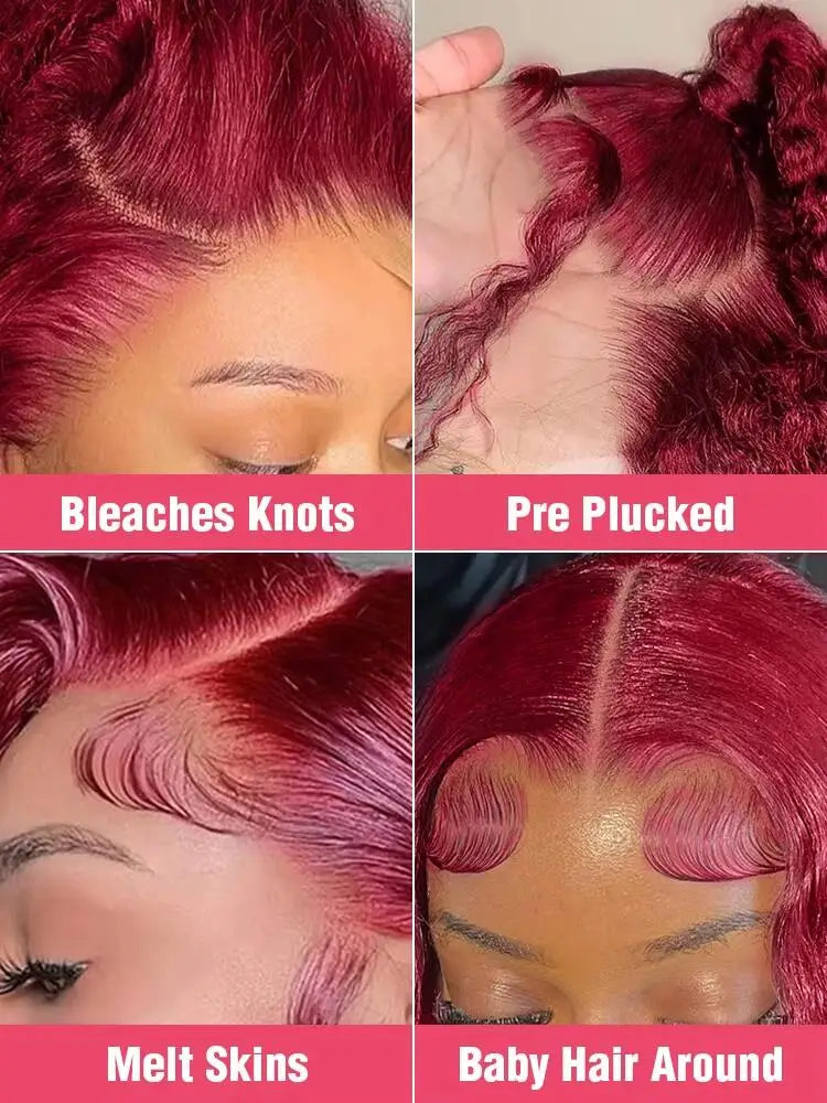 Perruque Body Wave HD Lace 13x4 – Bordeaux 99J, 200% Densité