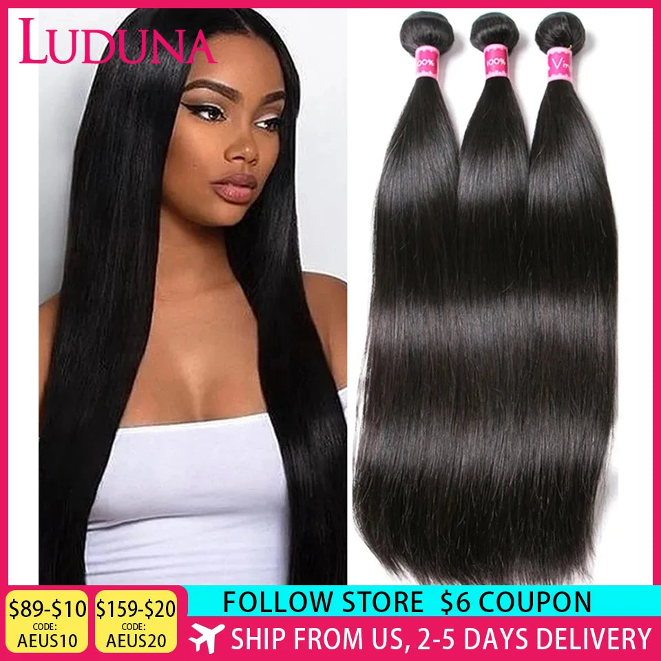 Luduna Straight Bundles 100% Human Hair Brazilian Human Hair Bundles Straight Raw Hair 1/3/4 Bundles Deal Double Weft 8-30”