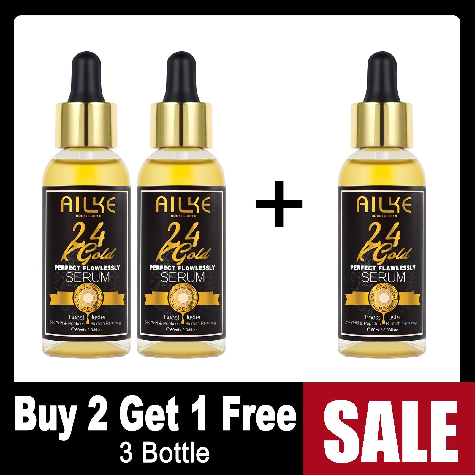 AILKE 24k Gold Flawlessly Whitening Skin Care Set For All Skin Type, Moisturizer, Reduce Black Spots, Smoothing, Brightening