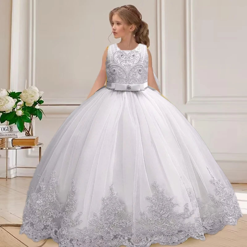 2025 New Hot Selling Girl Party Dress Gorgeous Big Bow Graduation Ball Dress 4 6.8 10 12 Elegant Birthday Dress Girl dresses