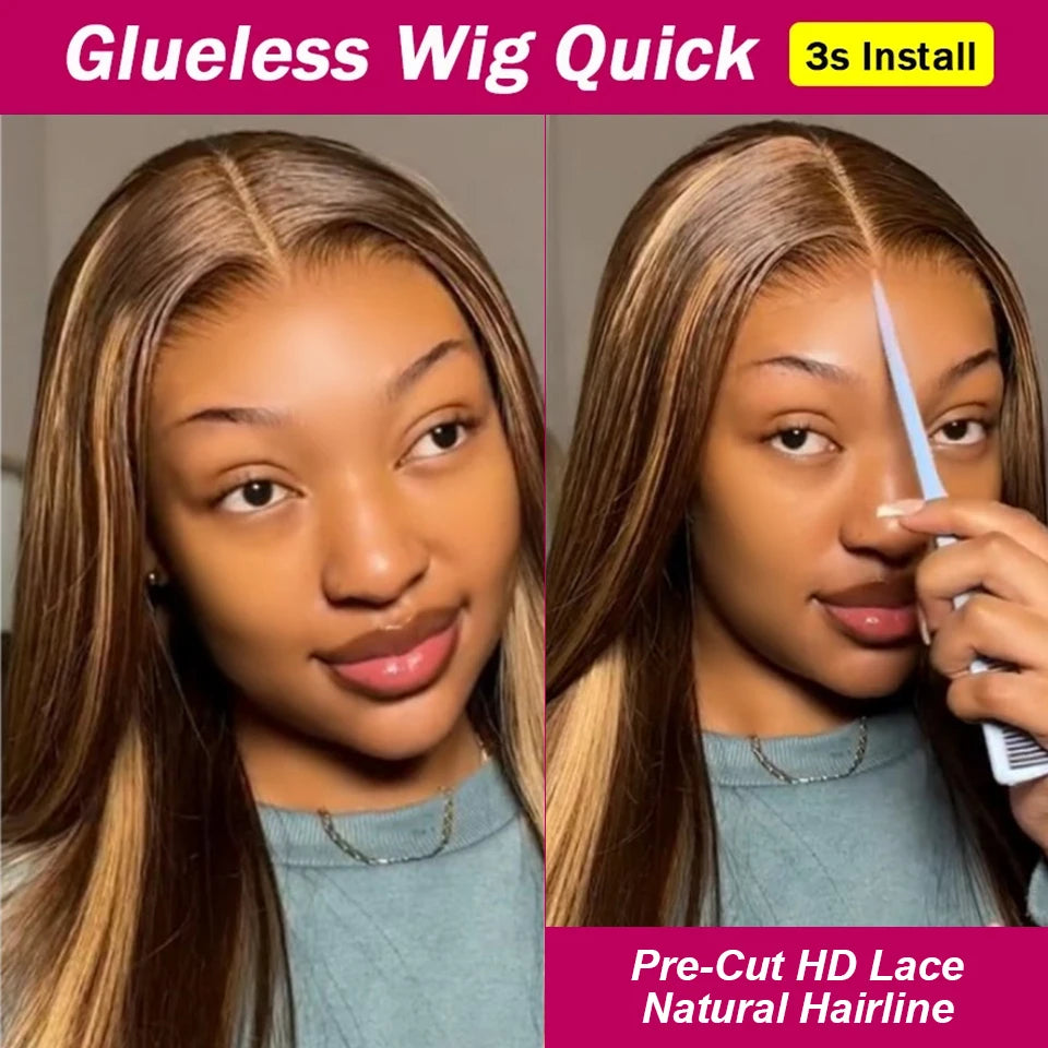 Glueless Wear And Go Highlight Straight Wig Human Hair For Women 13x6 Hd Frontal Wig Honey Blonde Lace Front Wigs On Sale
