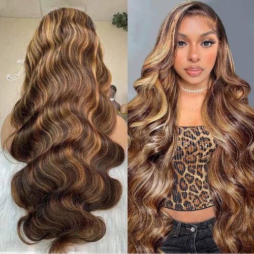 3B 3C Highlight Body Wave Wigs Frontal Human Hair Wigs 200% Density Wigs