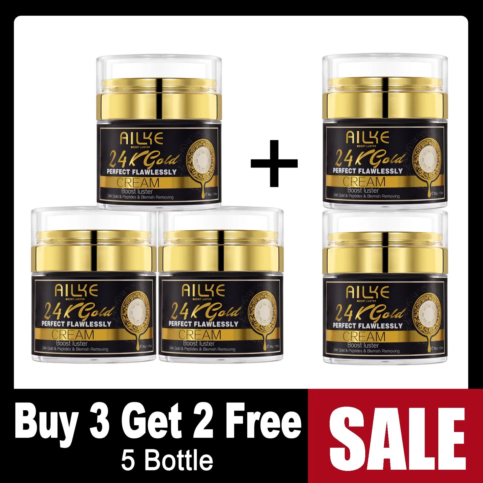 AILKE 24k Gold Flawlessly Whitening Skin Care Set For All Skin Type, Moisturizer, Reduce Black Spots, Smoothing, Brightening