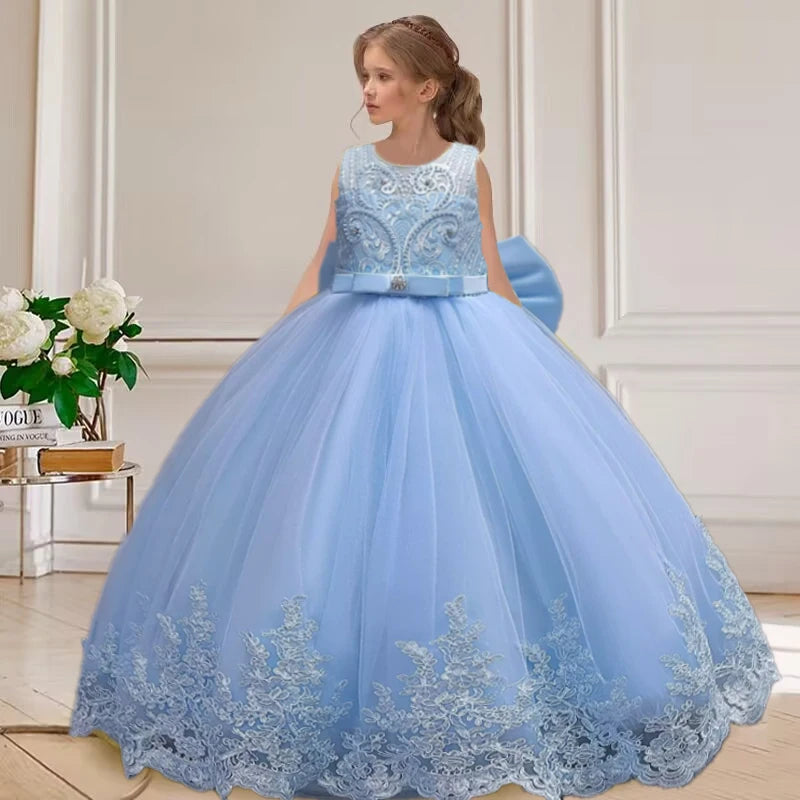 2025 New Hot Selling Girl Party Dress Gorgeous Big Bow Graduation Ball Dress 4 6.8 10 12 Elegant Birthday Dress Girl dresses