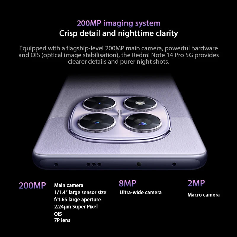 Global Version Xiaomi Redmi Note 14 Pro 5G Smartphone MediaTek Dimensity 7300-Ultra 200MP AI camera NFC 6.67"AMOLED display IP68