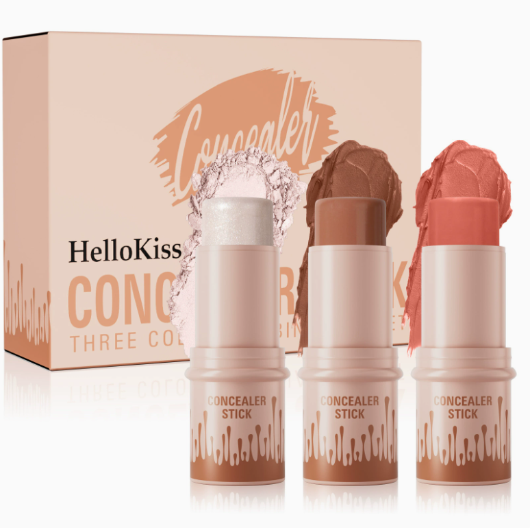HelloKiss 3-in-1 Contouring Stick Set - All-in-One Highlight, Contour & Blush for a Sculpted Face
